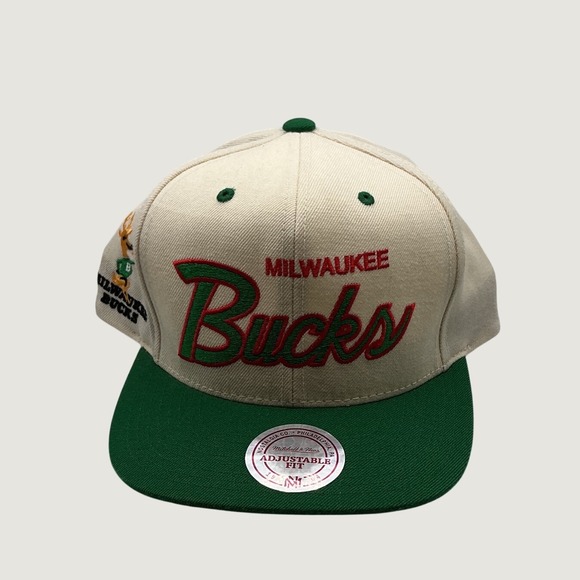 Mitchell & Ness Other - Mitchell & Ness Milwaukee Bucks Snapback Hat Cream Green Wool NBA Adjustable
